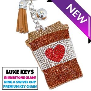 Luxe Keys Rhinestone Keychain-coffee with Love Medium